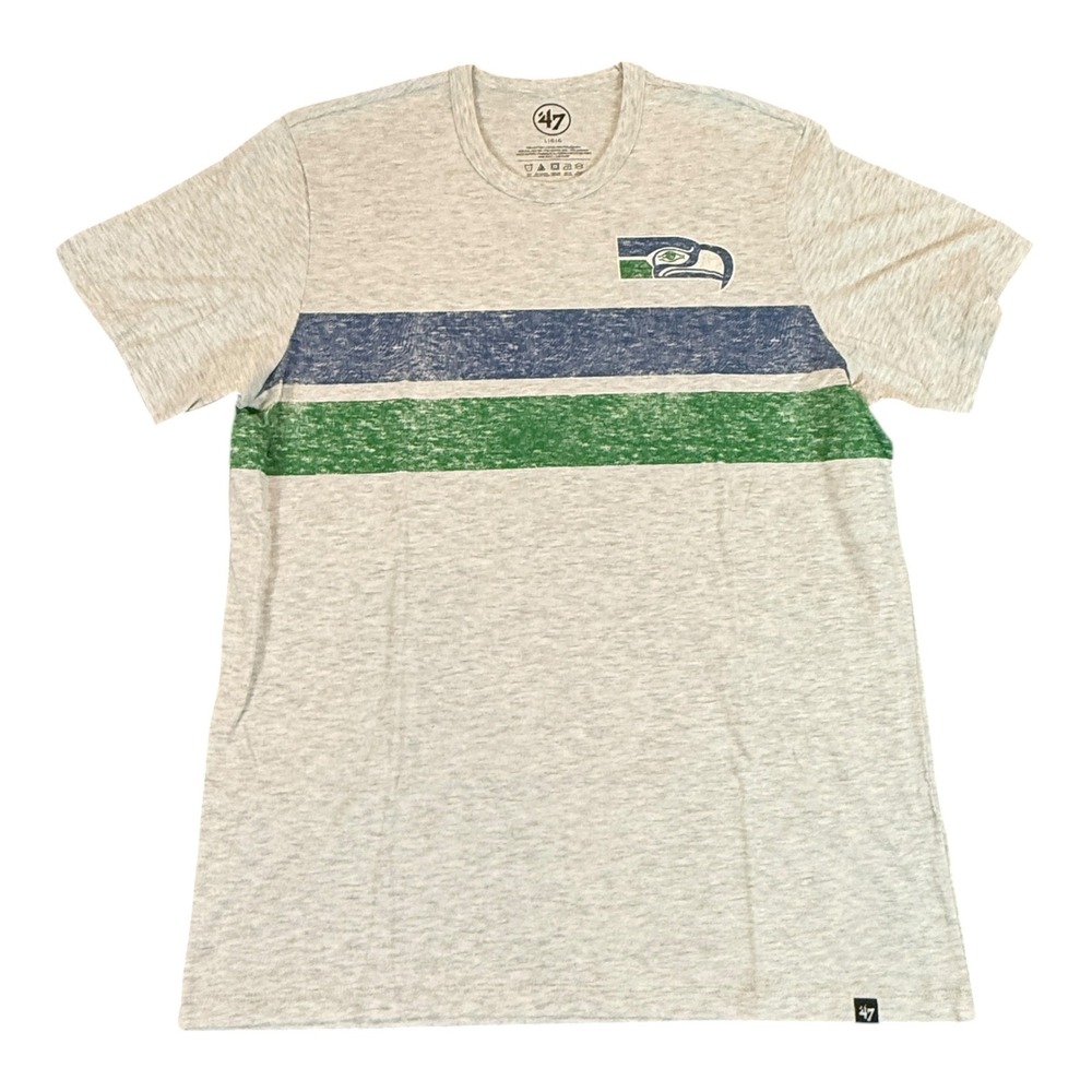 47 Brand Seattle Seahawks NFL Mens Large Gray Striped Graphic T-Shirt NWT Tee